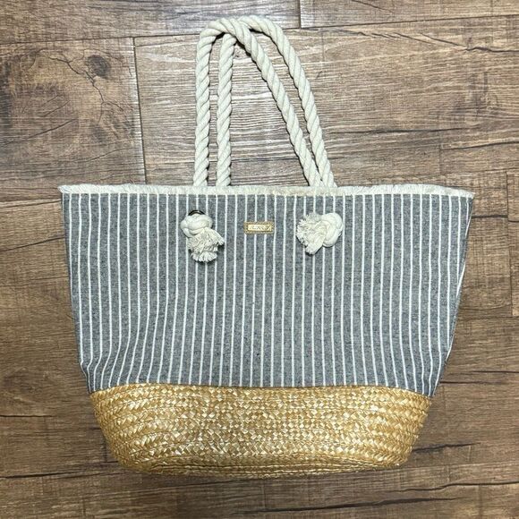 NEW Sun n sand striped beach straw tote - Picture 1 of 6